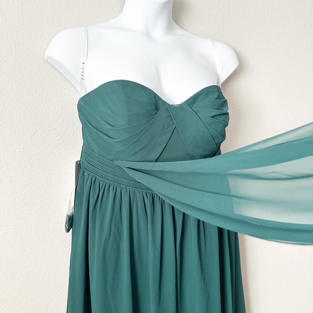 Azazie Lamara Pine‎ Green Chiffon Convertible Wide Leg Jumpsuit Size A16 - Picture 6 of 16